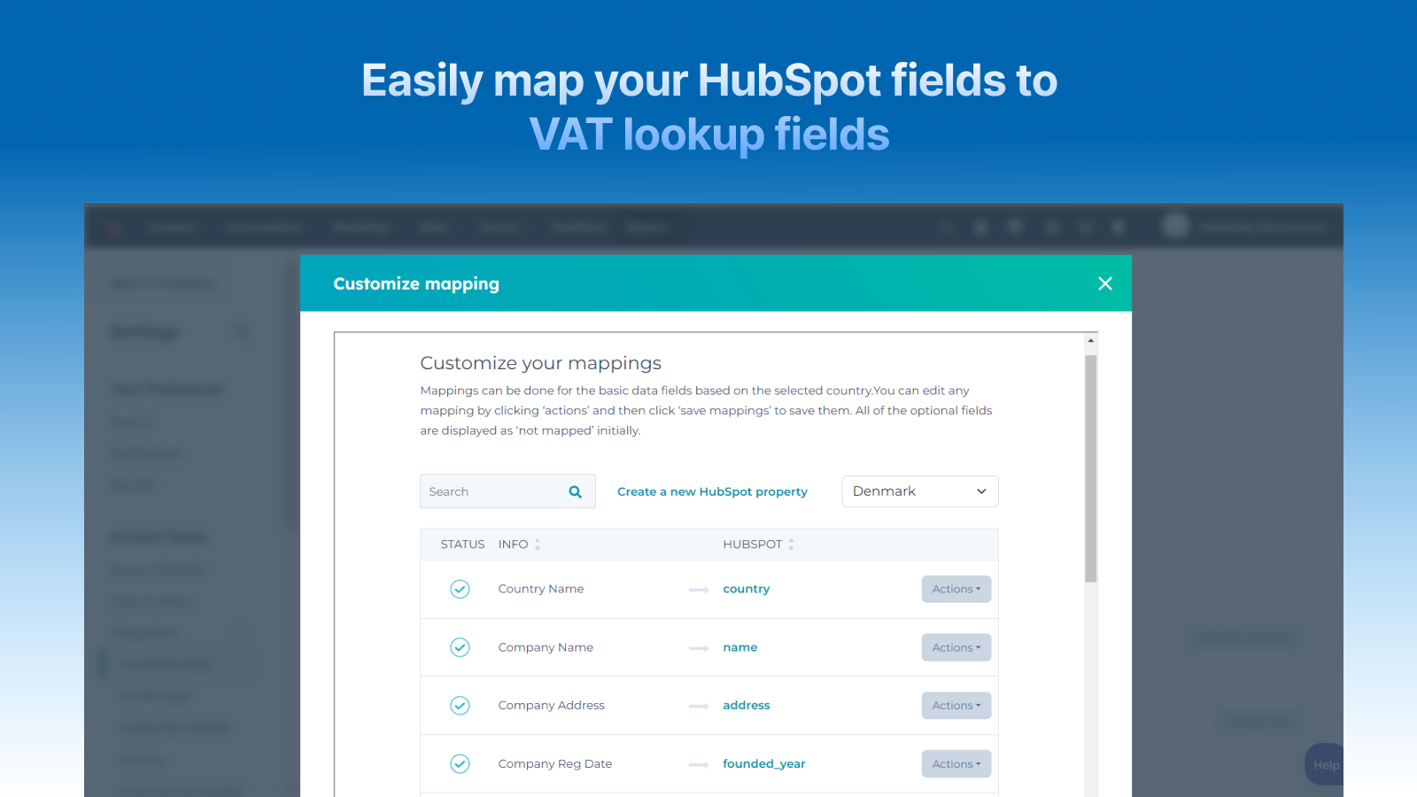 Company VAT Lookup HubSpot Integration Connect Them Today   HS Vat Mapping 1 