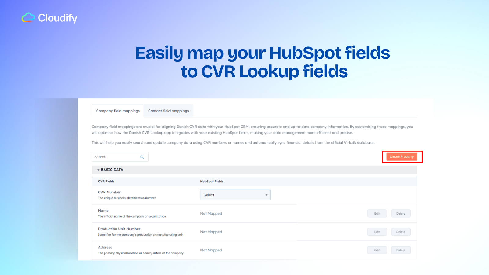 Easily map your HubSpot fields to CVR lookup fields