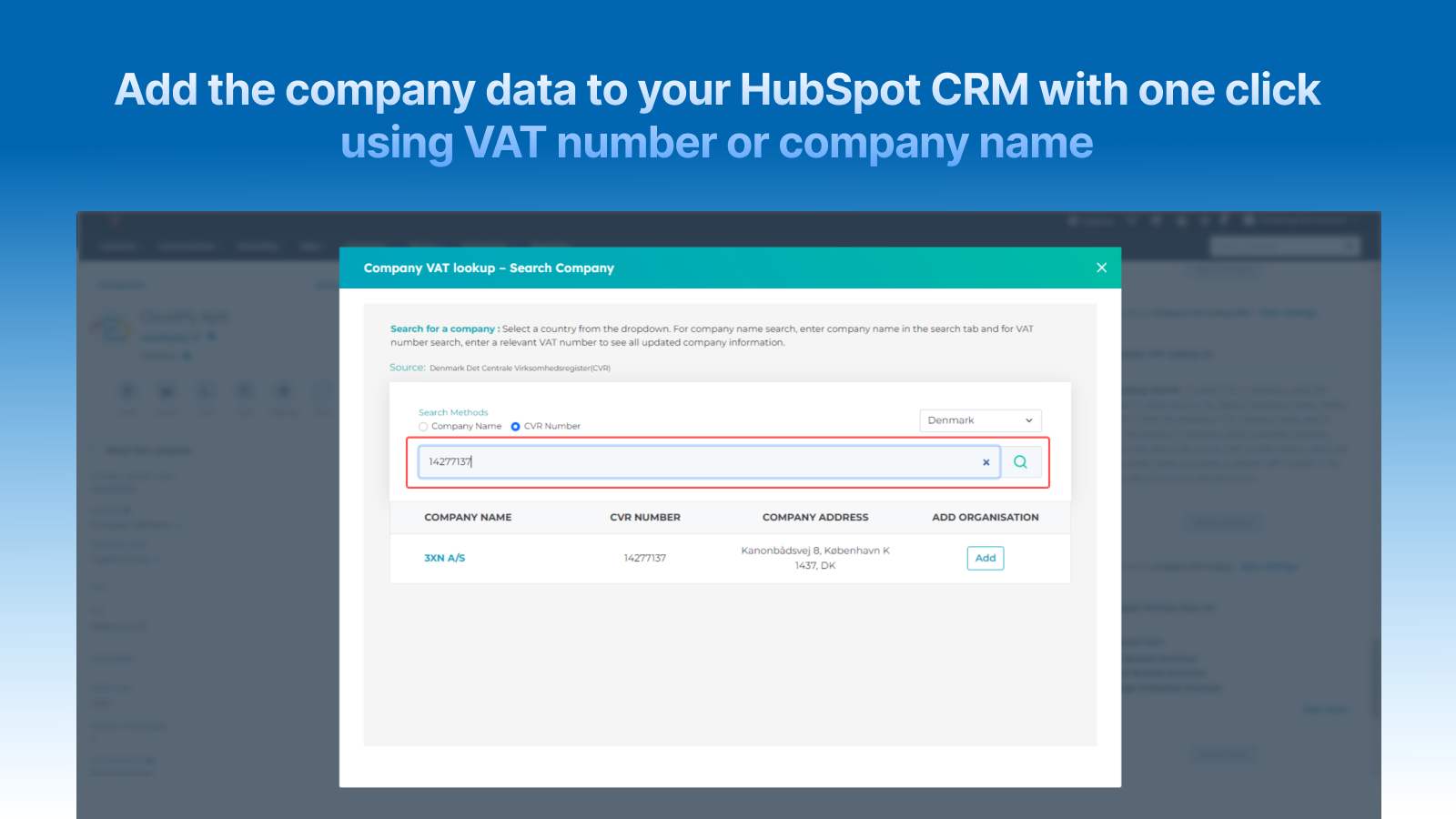 Company VAT lookup HubSpot Integration Connect Them Today